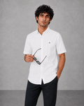 White Cotton Linen Plain Shirt – Half Sleeve