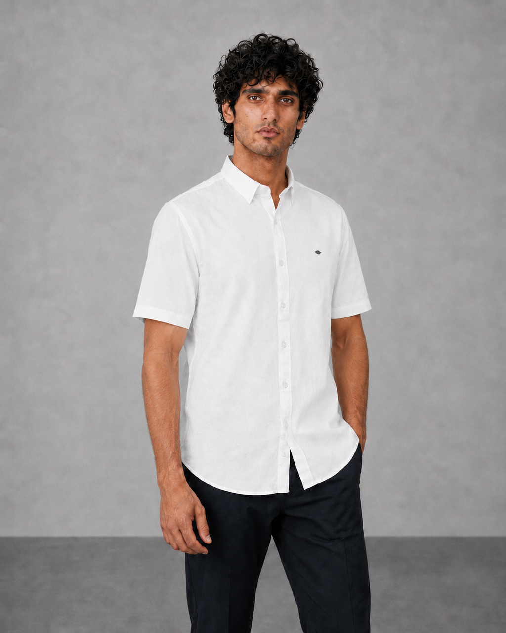 White Cotton Linen Plain Shirt – Half Sleeve