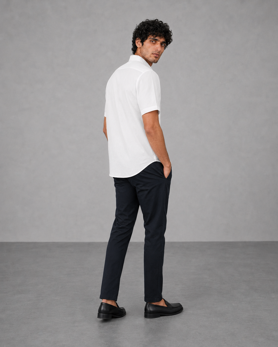 White Cotton Linen Plain Shirt – Half Sleeve