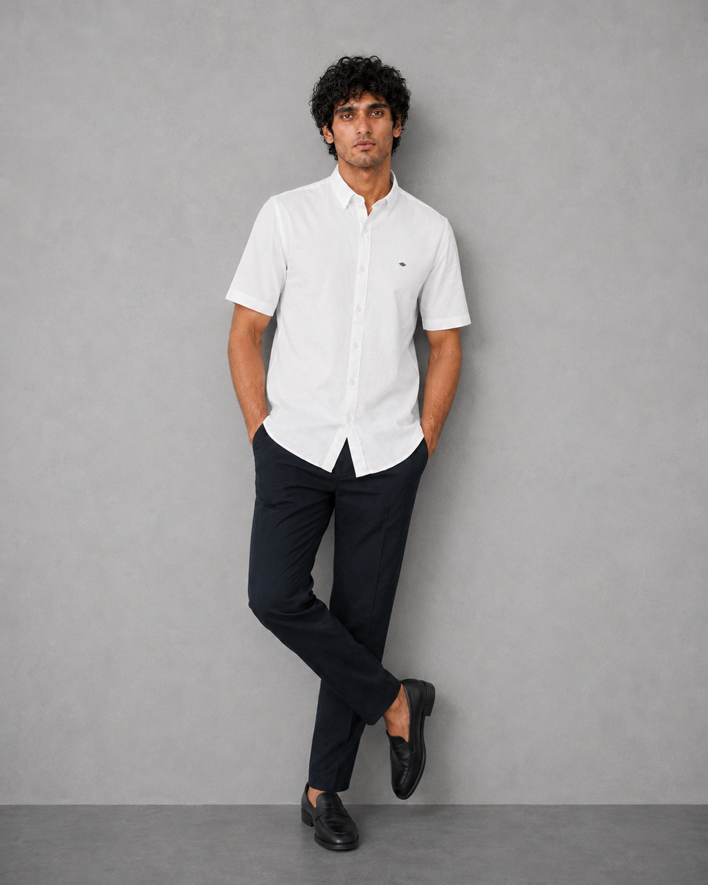 White Cotton Linen Plain Shirt – Half Sleeve