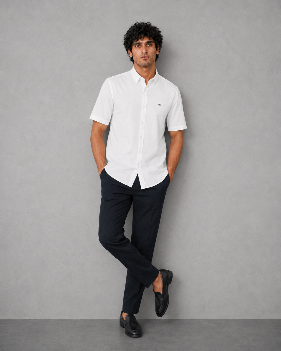 White Cotton Linen Plain Shirt – Half Sleeve