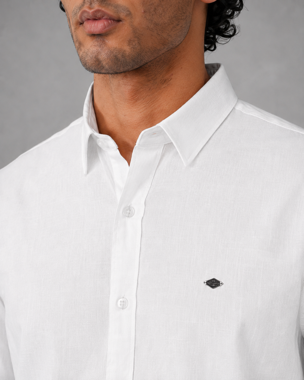 White Cotton Linen Plain Shirt – Half Sleeve