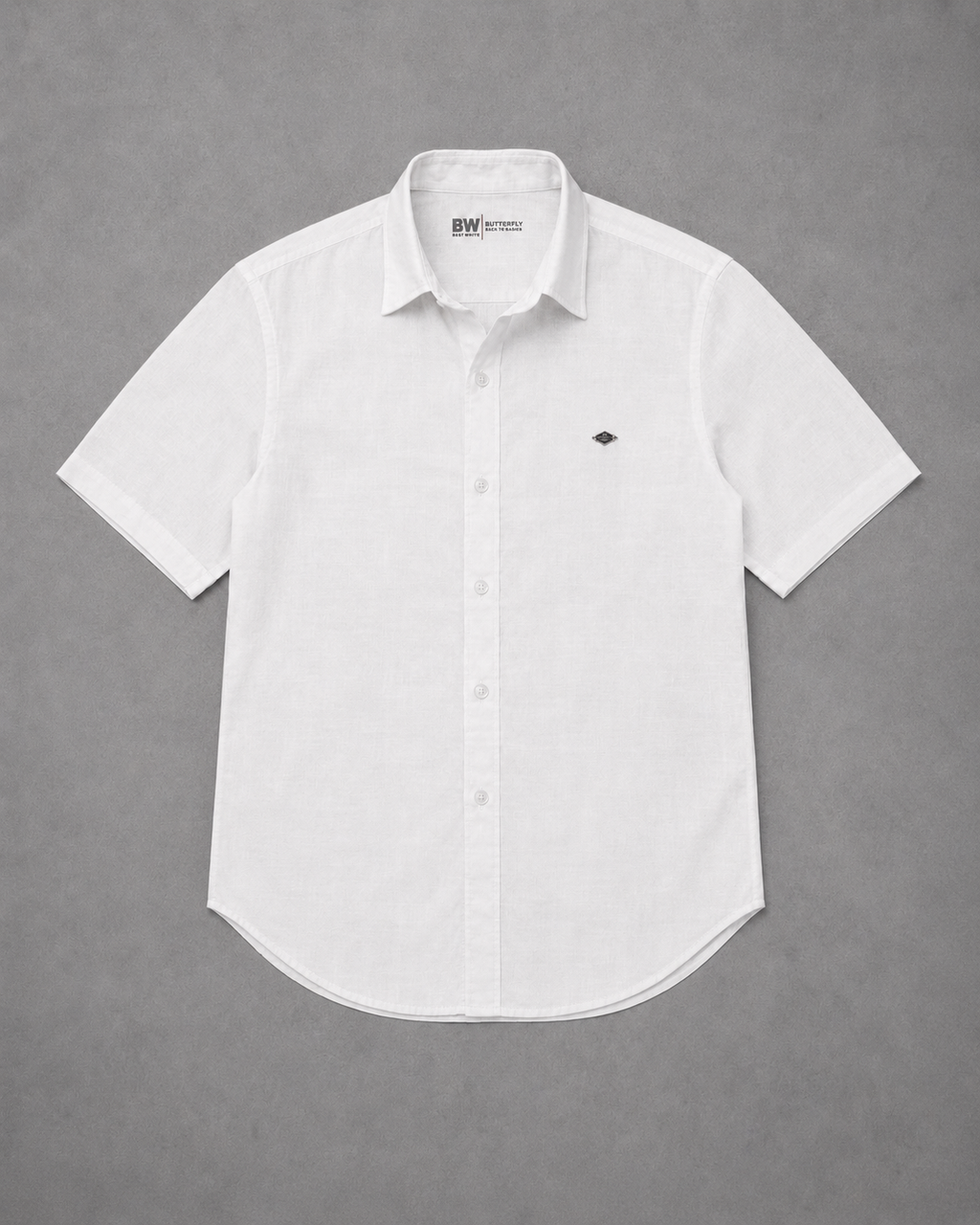 White Cotton Linen Plain Shirt – Half Sleeve