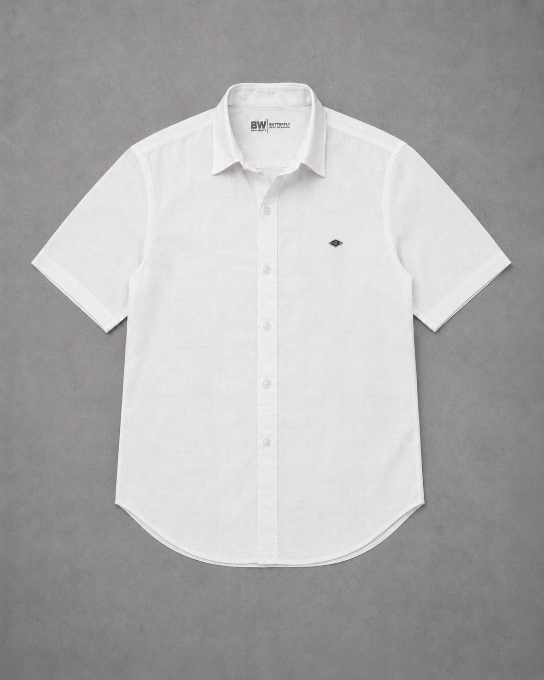 White Cotton Linen Plain Shirt – Half Sleeve