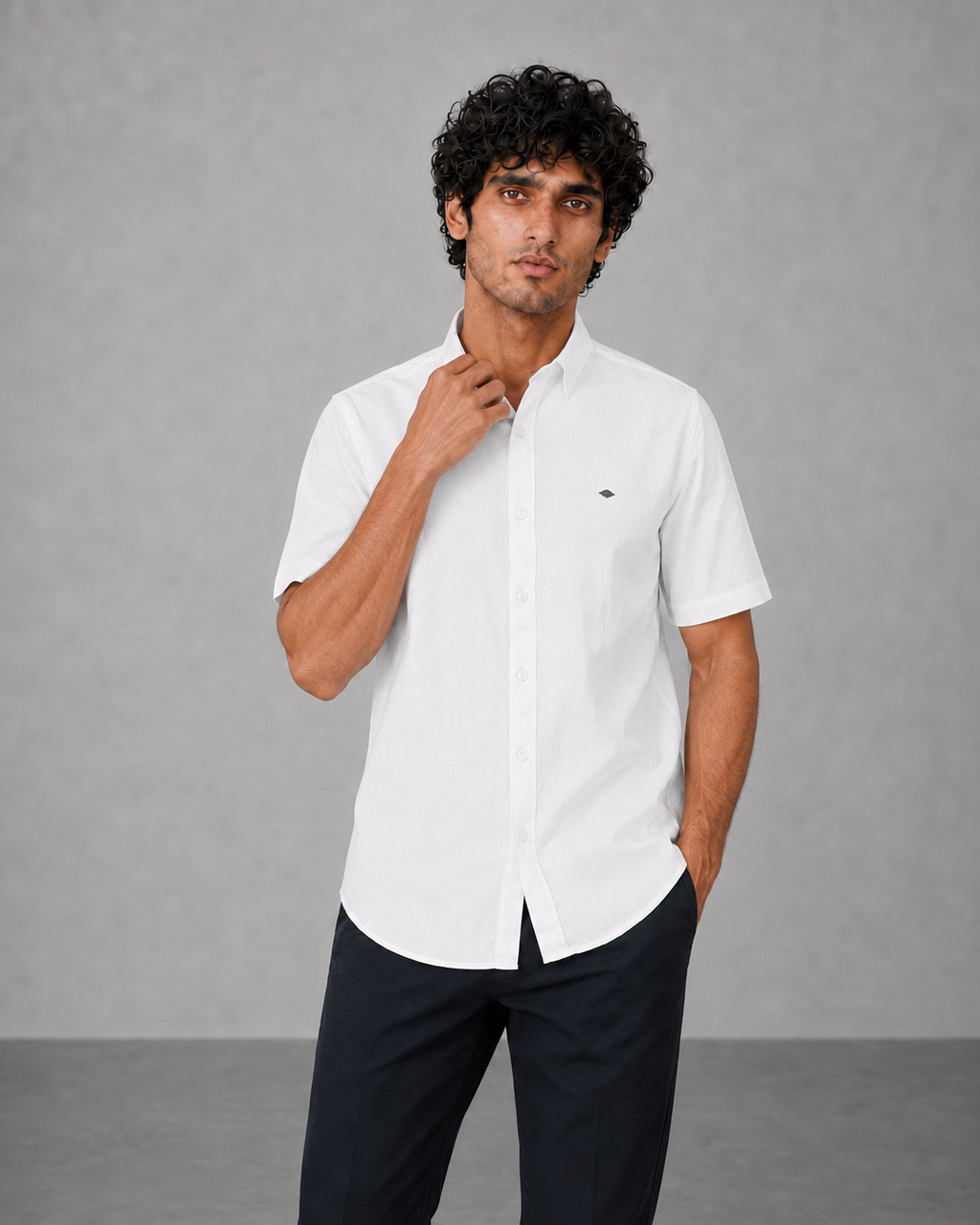 White Cotton Linen Plain Shirt – Half Sleeve