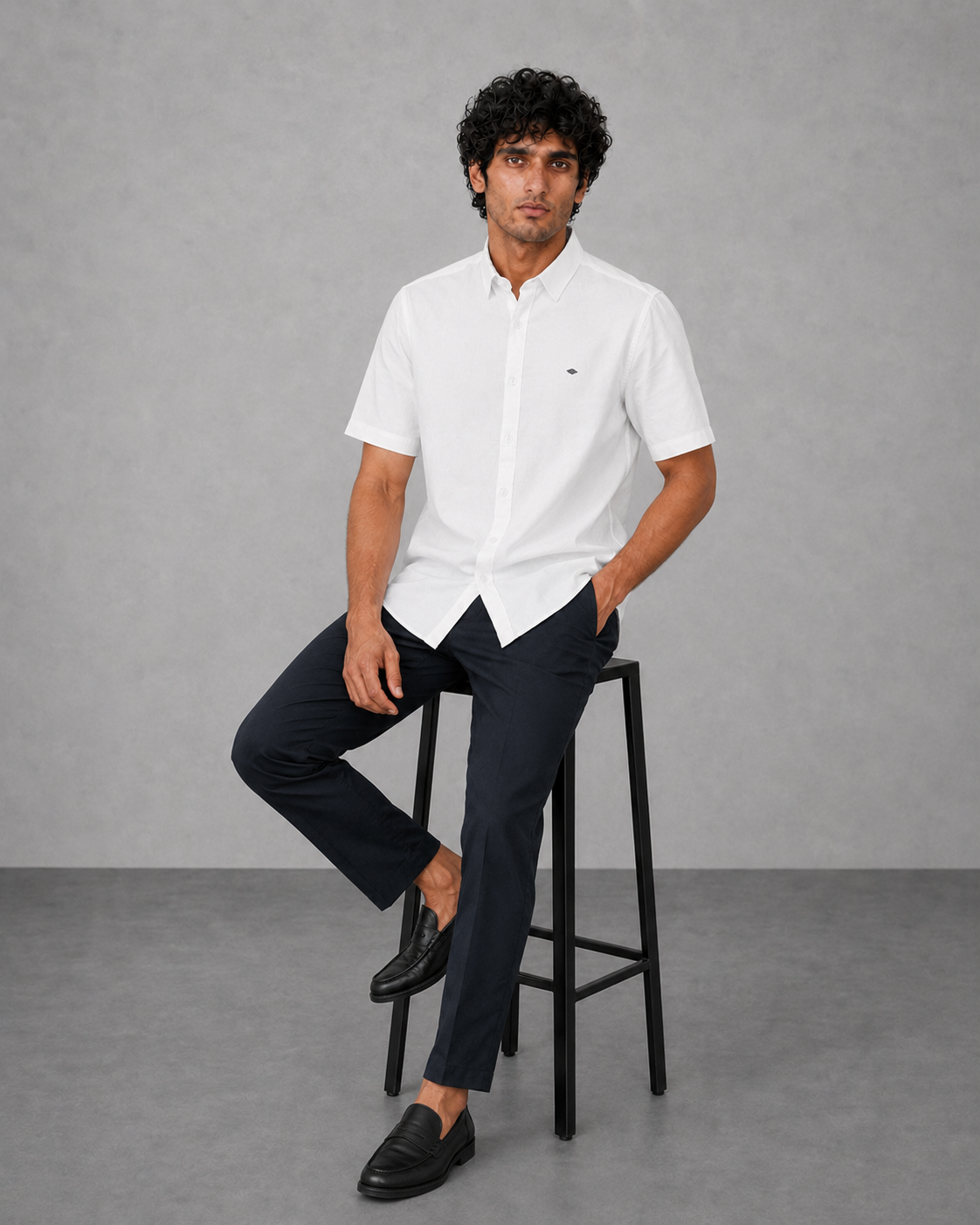 White Cotton Linen Plain Shirt – Half Sleeve