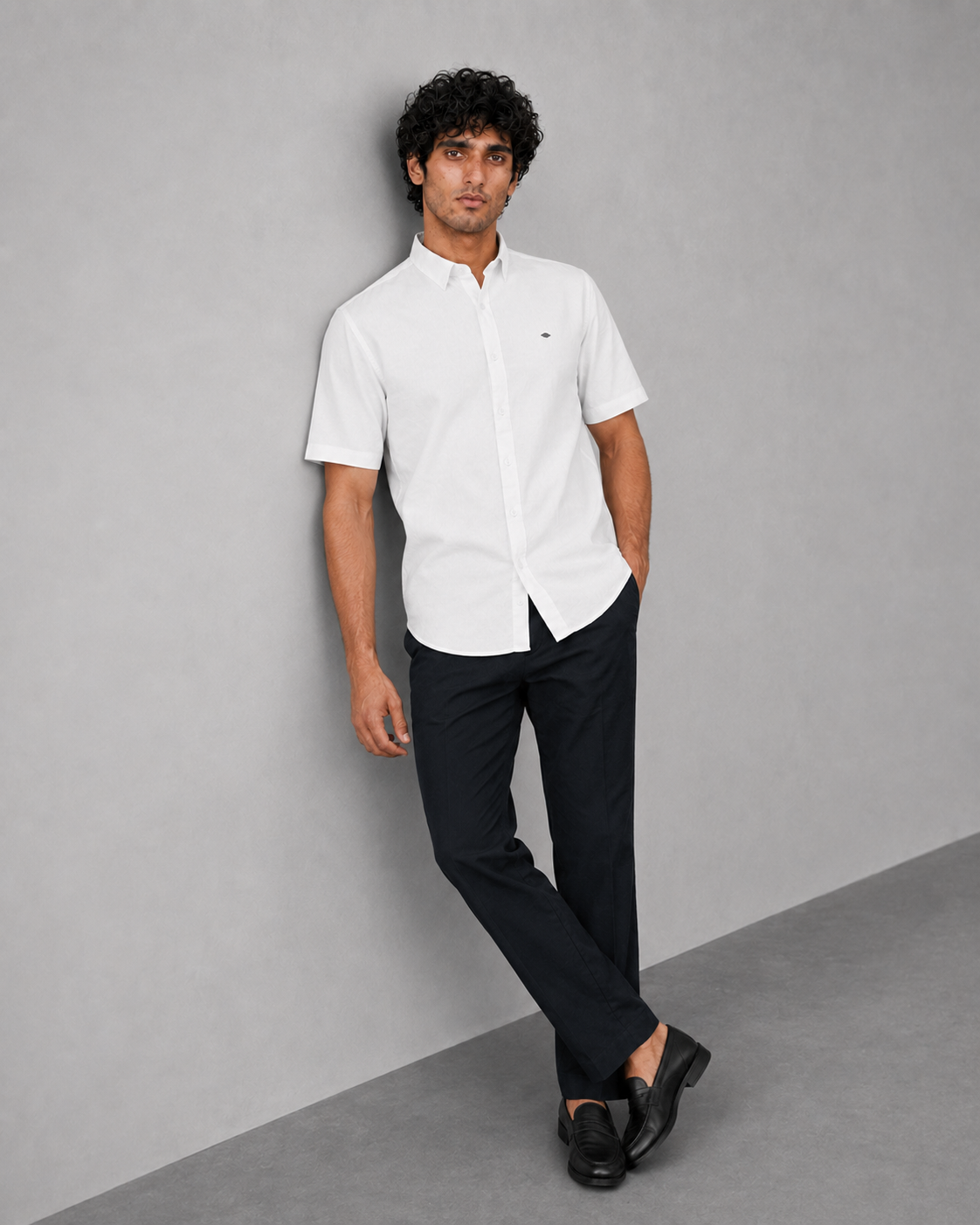 White Cotton Linen Plain Shirt – Half Sleeve