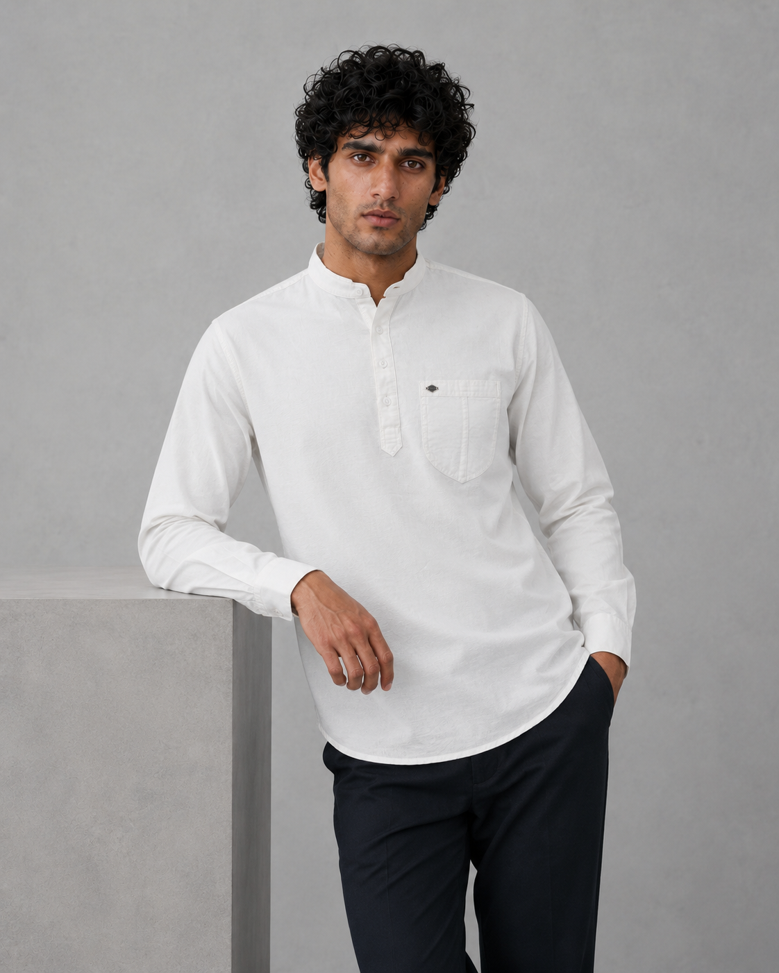 White Cotton Linen Short Kurta