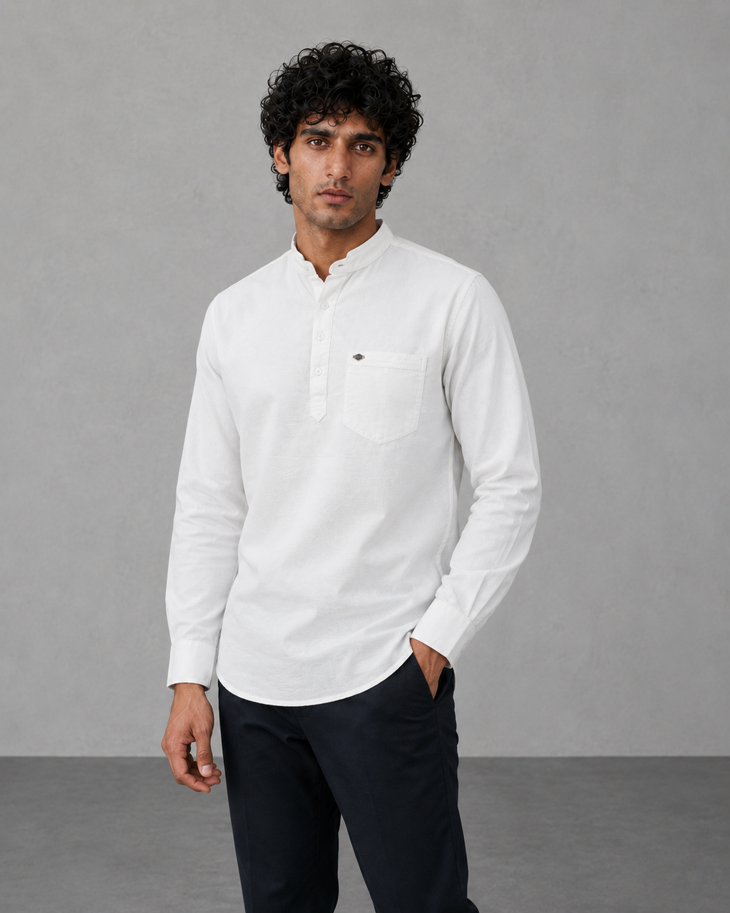 White Cotton Linen Short Kurta