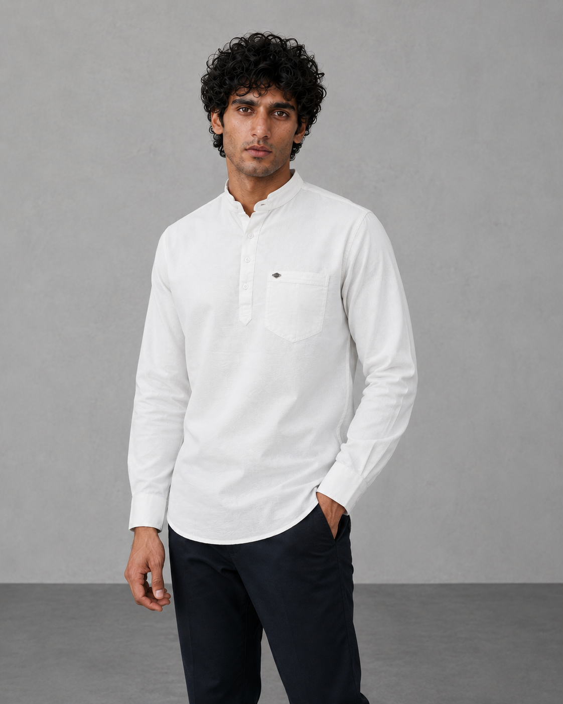 White Cotton Linen Short Kurta