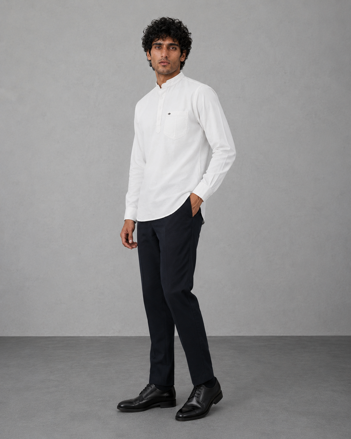 White Cotton Linen Short Kurta