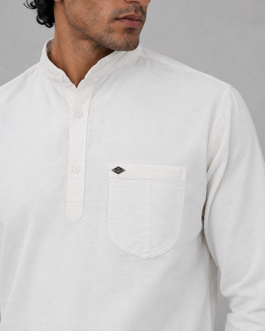 White Cotton Linen Short Kurta