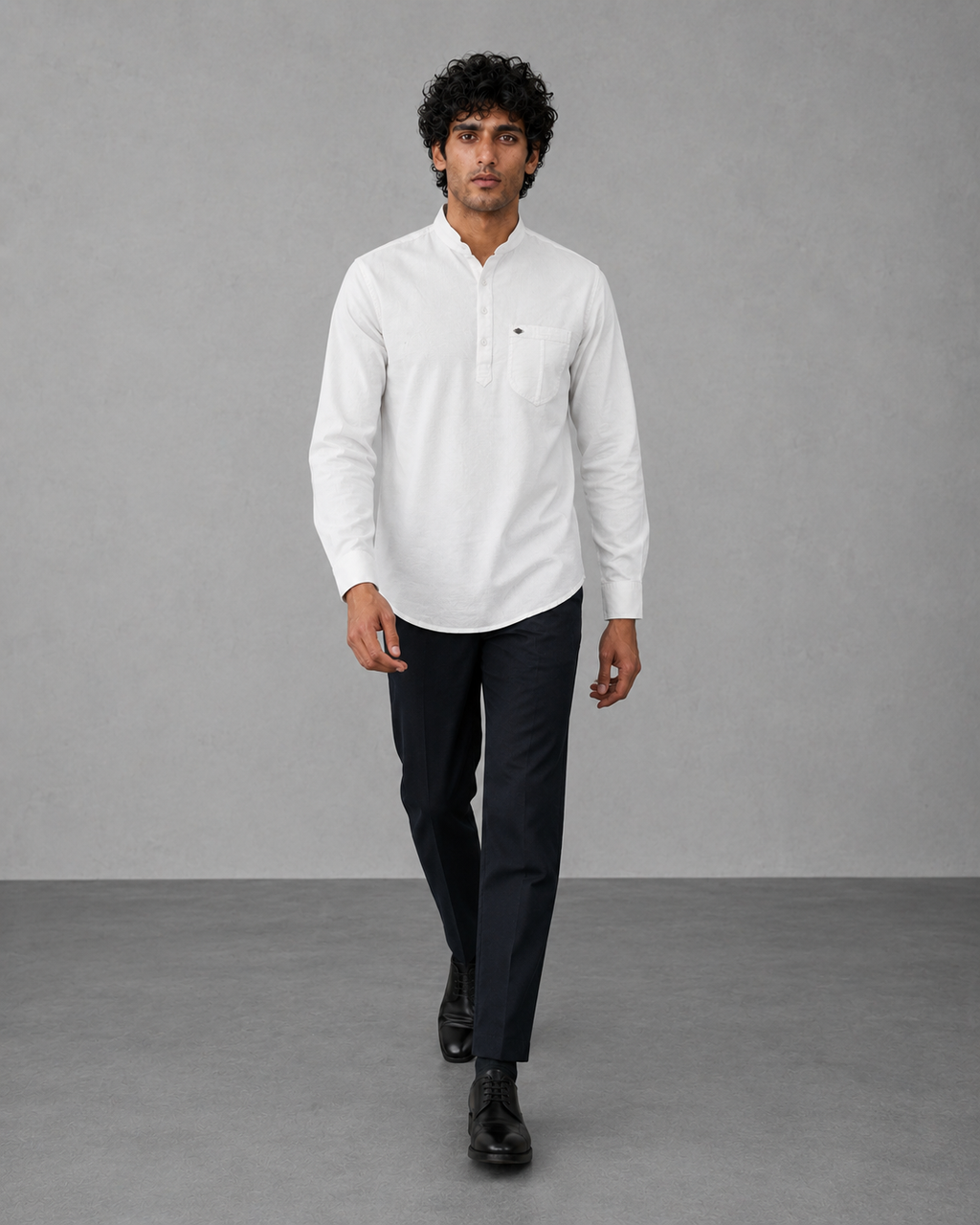 White Cotton Linen Short Kurta