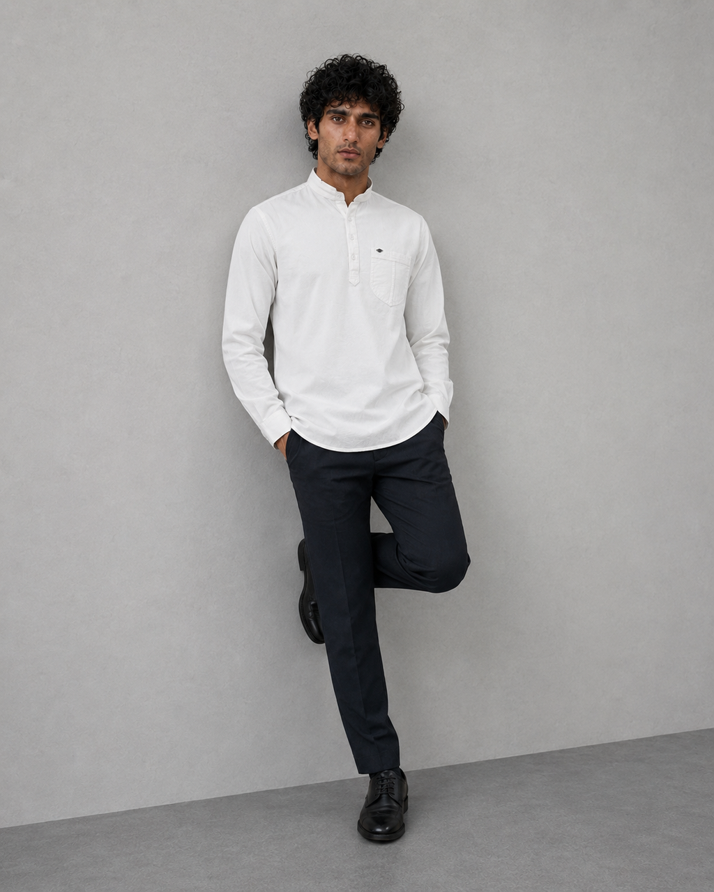 White Cotton Linen Short Kurta