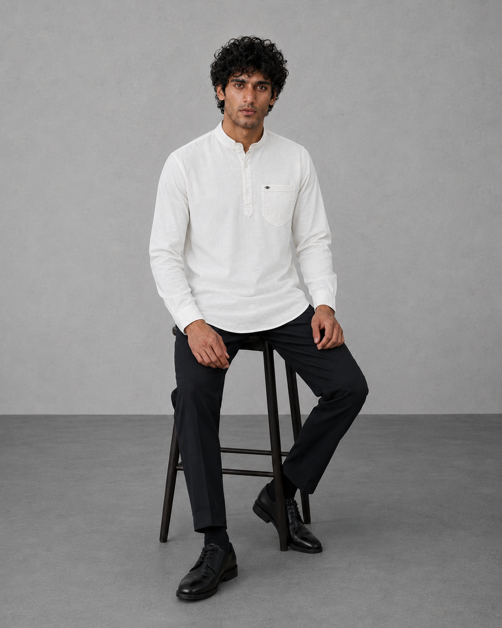 White Cotton Linen Short Kurta