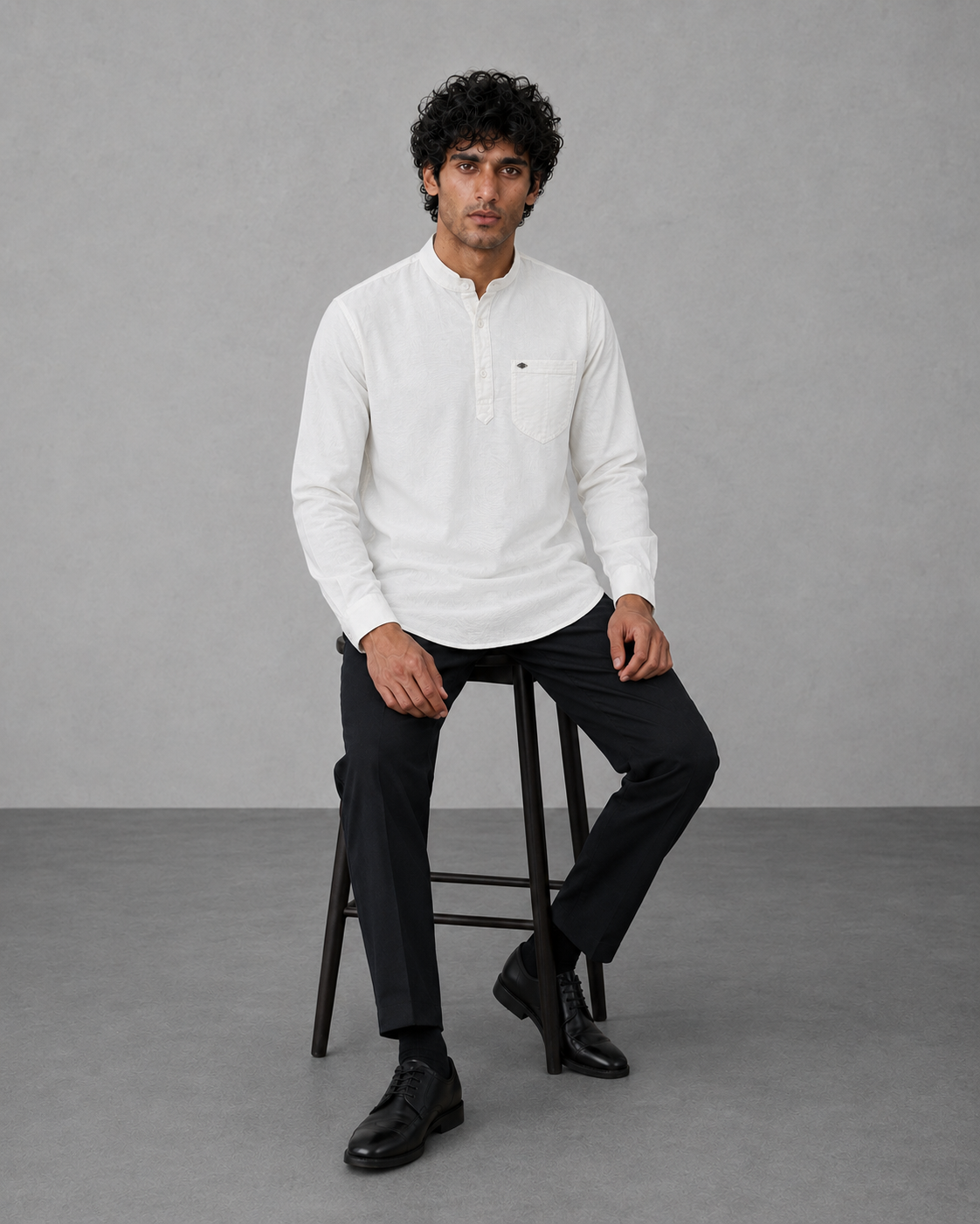 White Cotton Linen Short Kurta