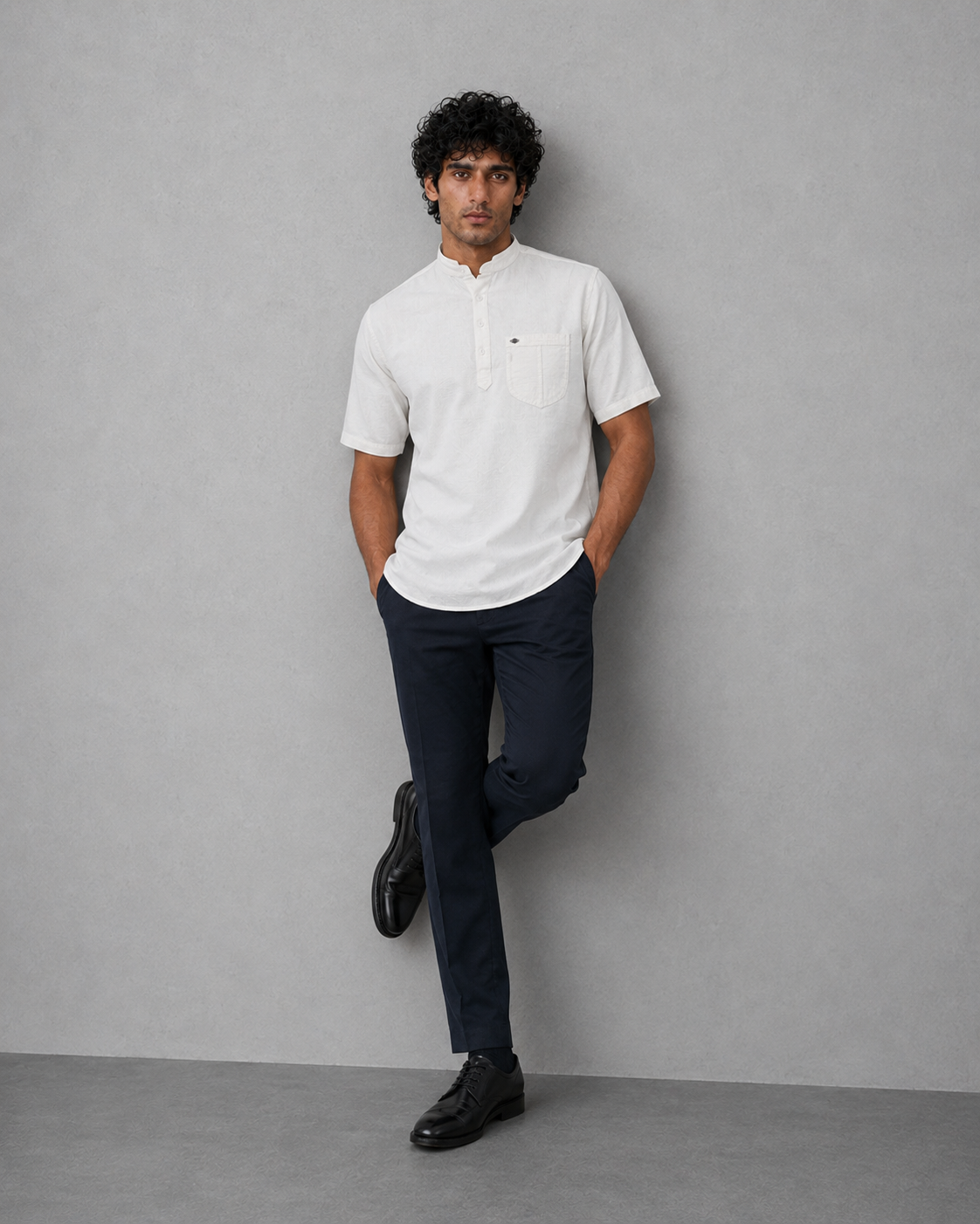 White Cotton Linen Short Kurta – Half Sleeve