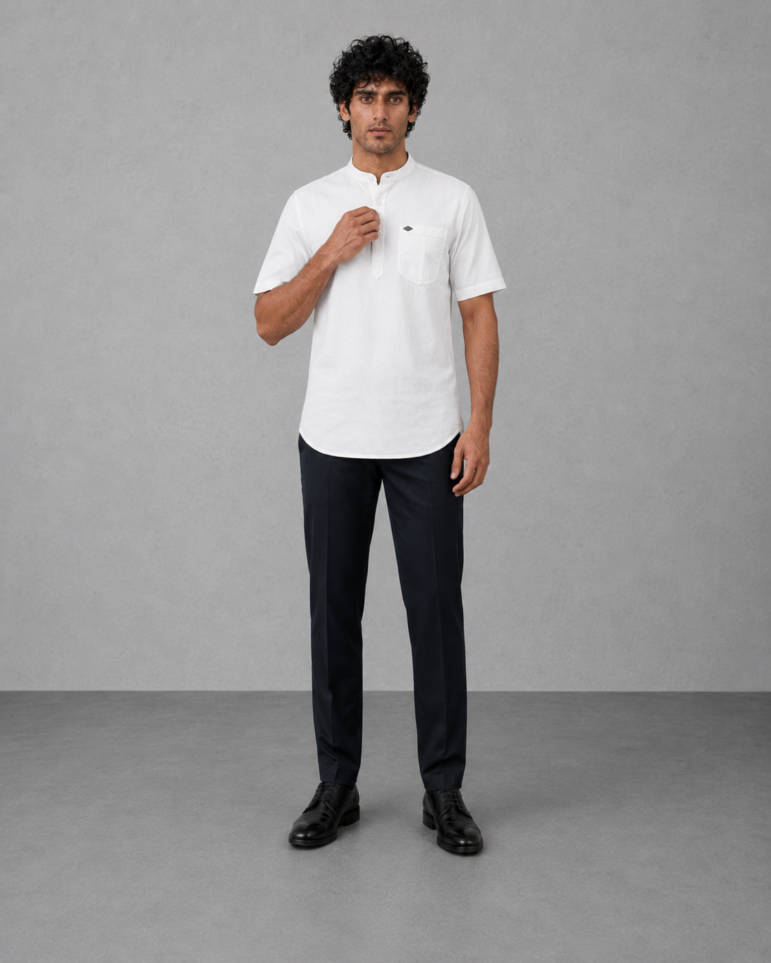 White Cotton Linen Short Kurta – Half Sleeve
