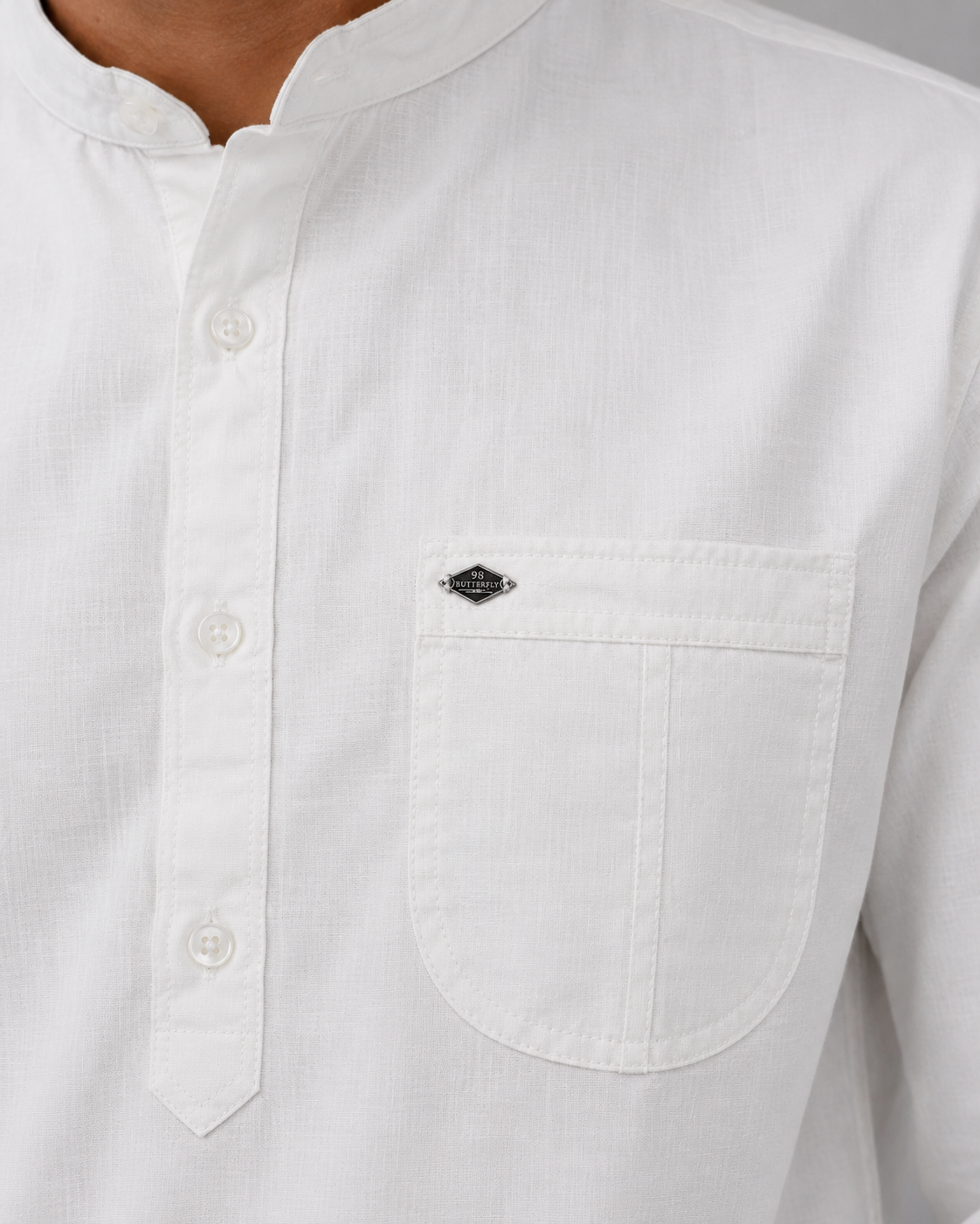 White Cotton Linen Short Kurta – Half Sleeve