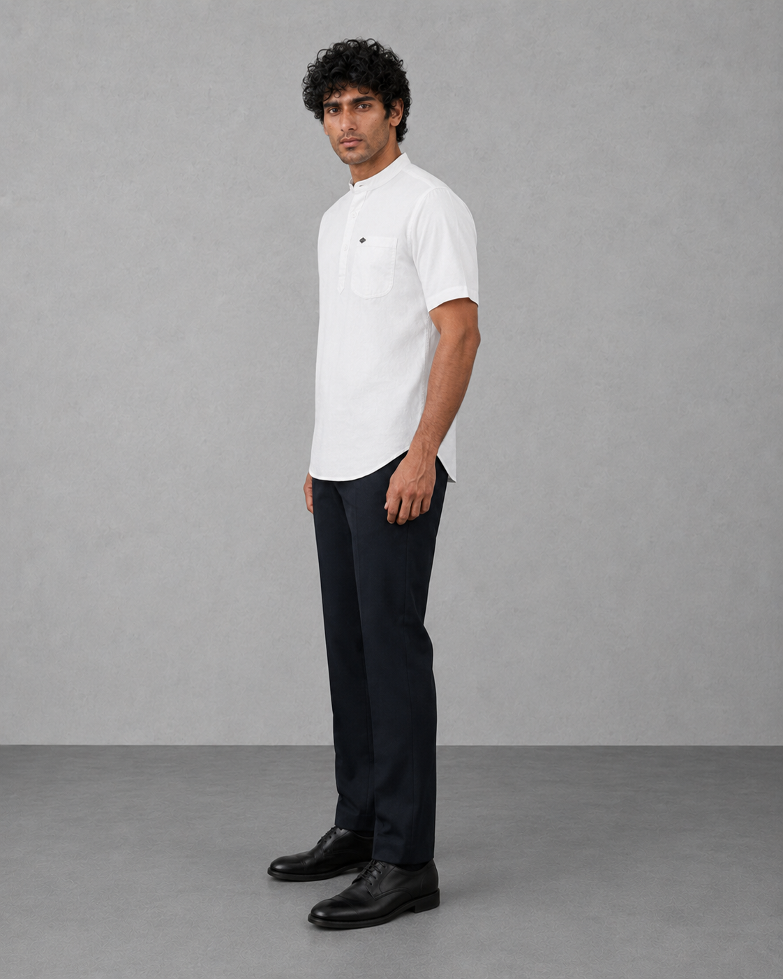 White Cotton Linen Short Kurta – Half Sleeve