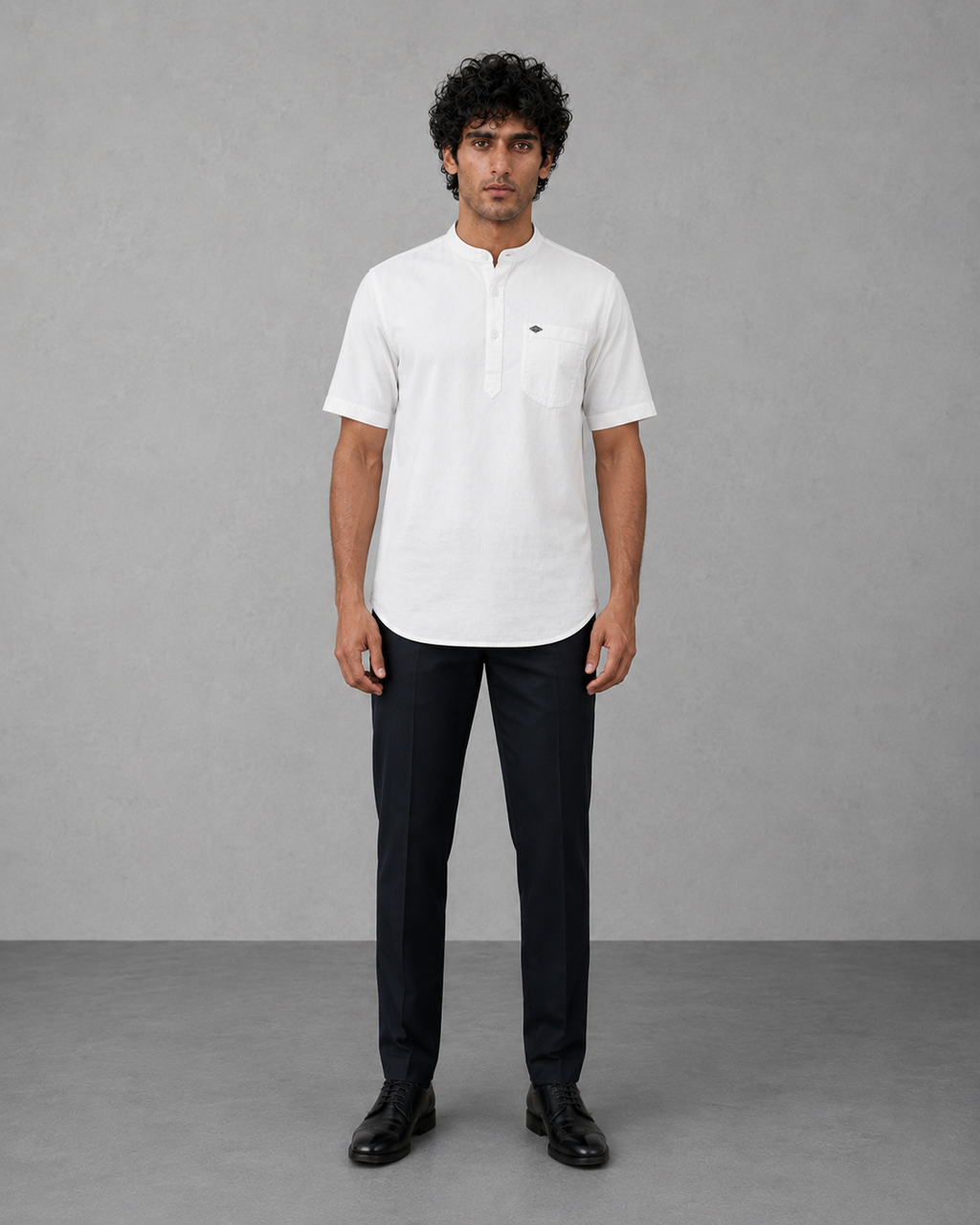 White Cotton Linen Short Kurta – Half Sleeve