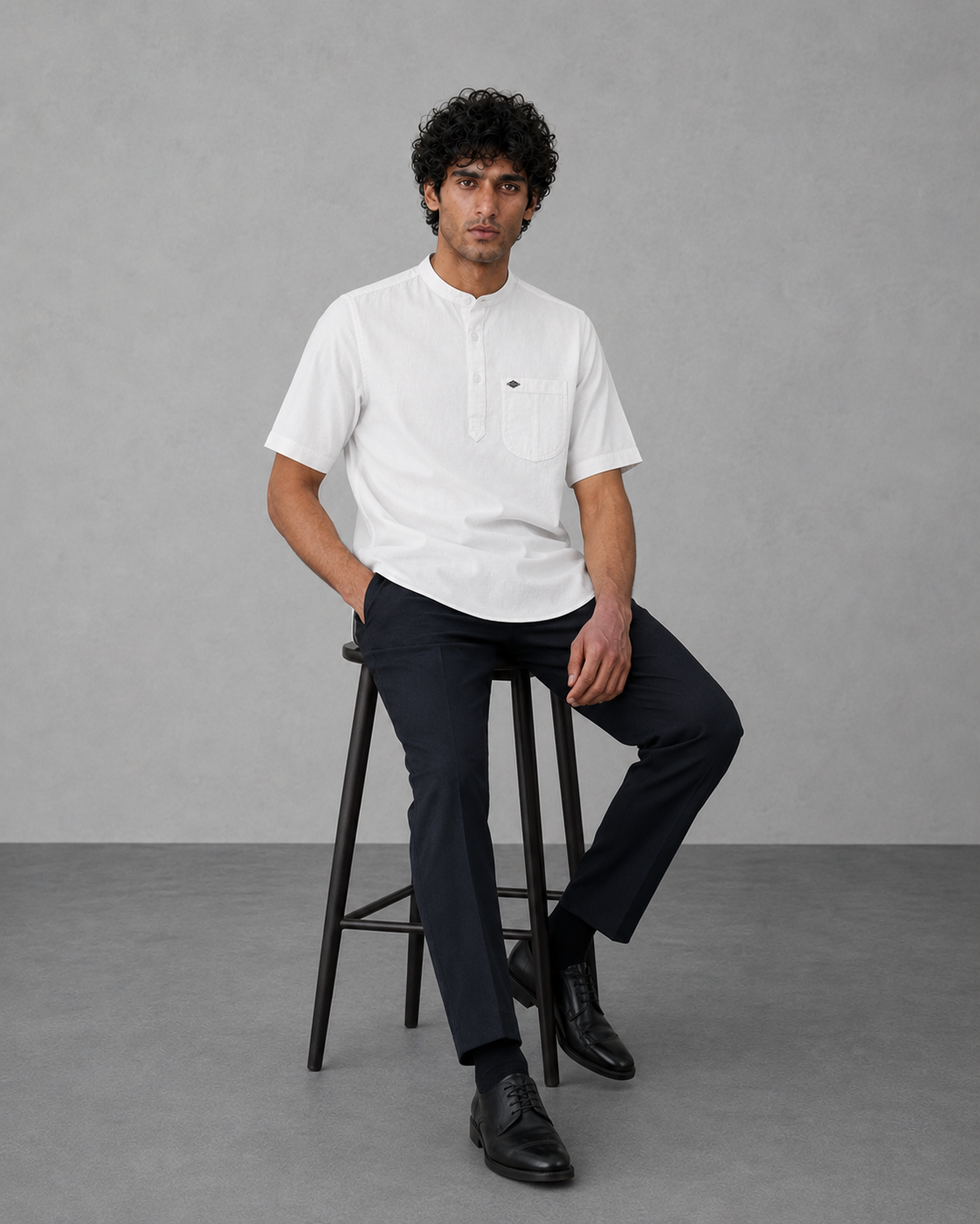 White Cotton Linen Short Kurta – Half Sleeve