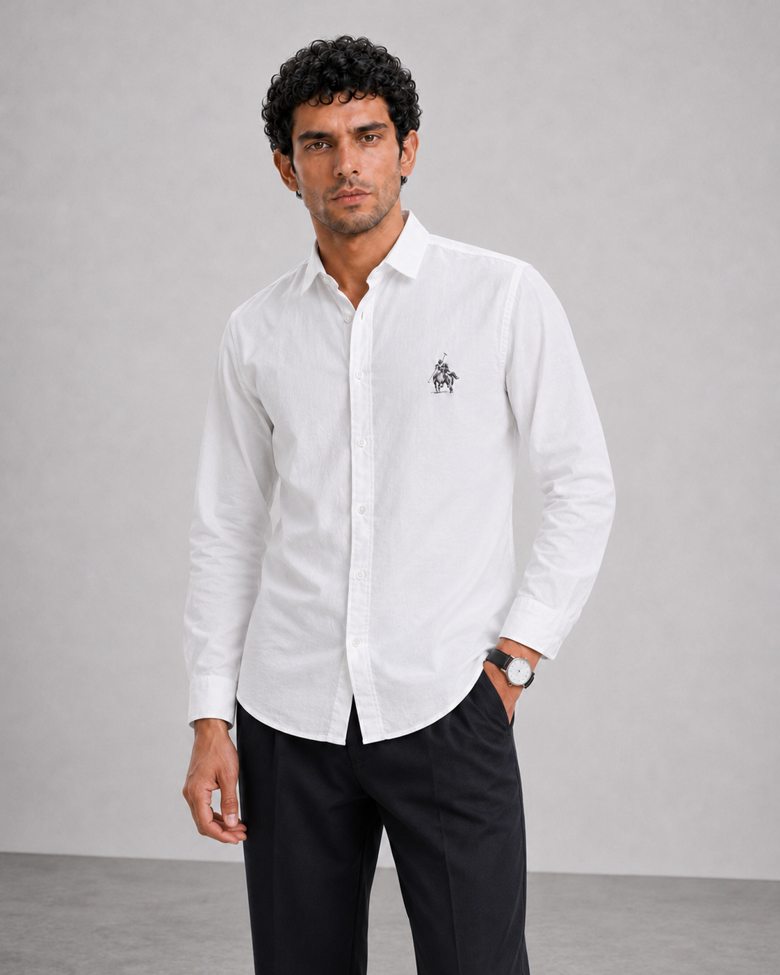 White Polo Detail Cotton Shirt