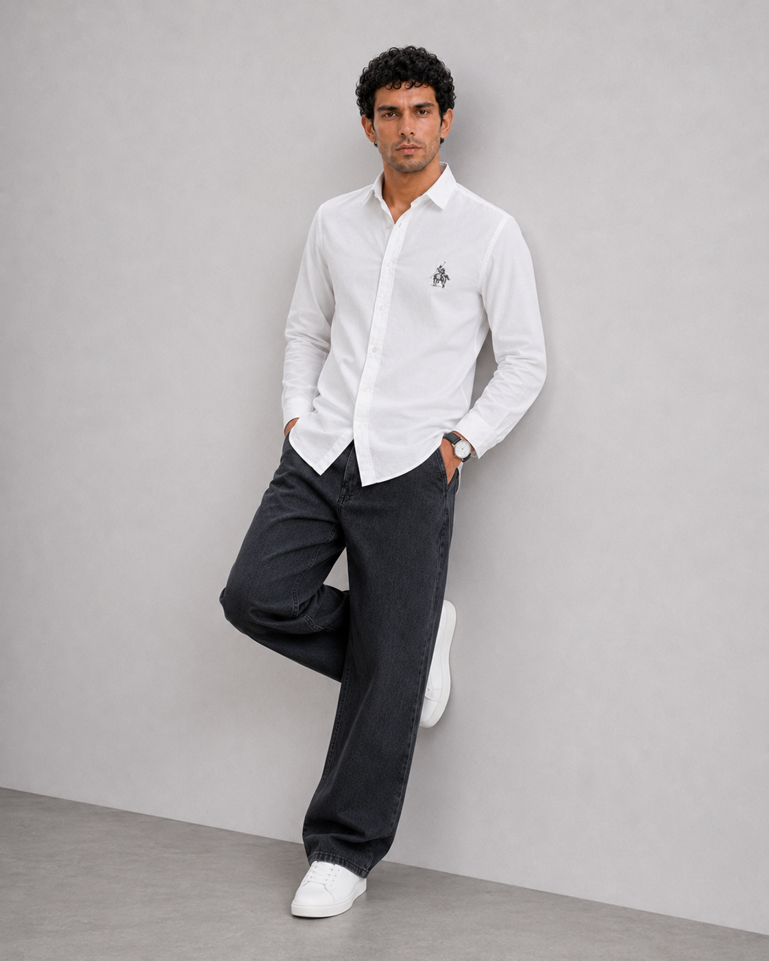 White Polo Detail Cotton Shirt