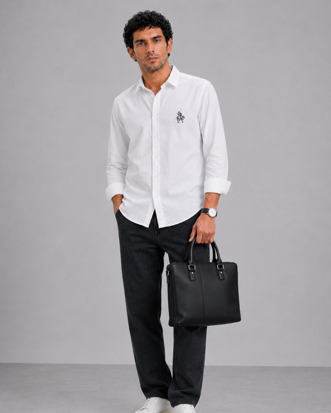 White Polo Detail Cotton Shirt
