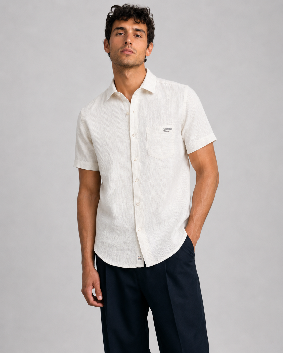 White Slub Texture Cotton Shirt