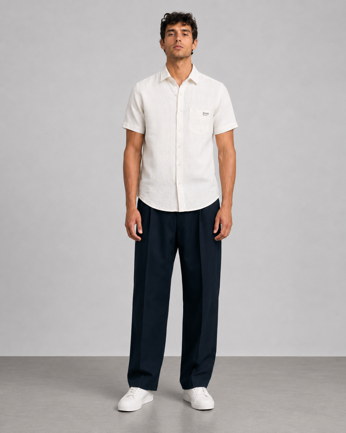 White Slub Texture Cotton Shirt