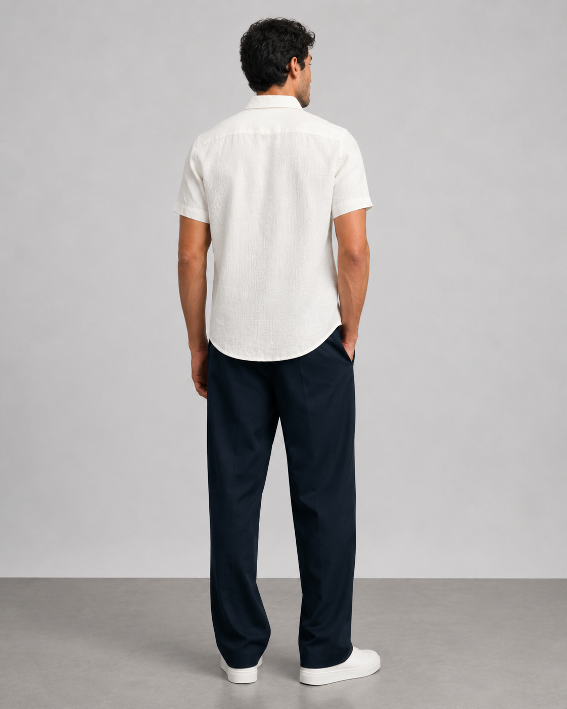 White Slub Texture Cotton Shirt