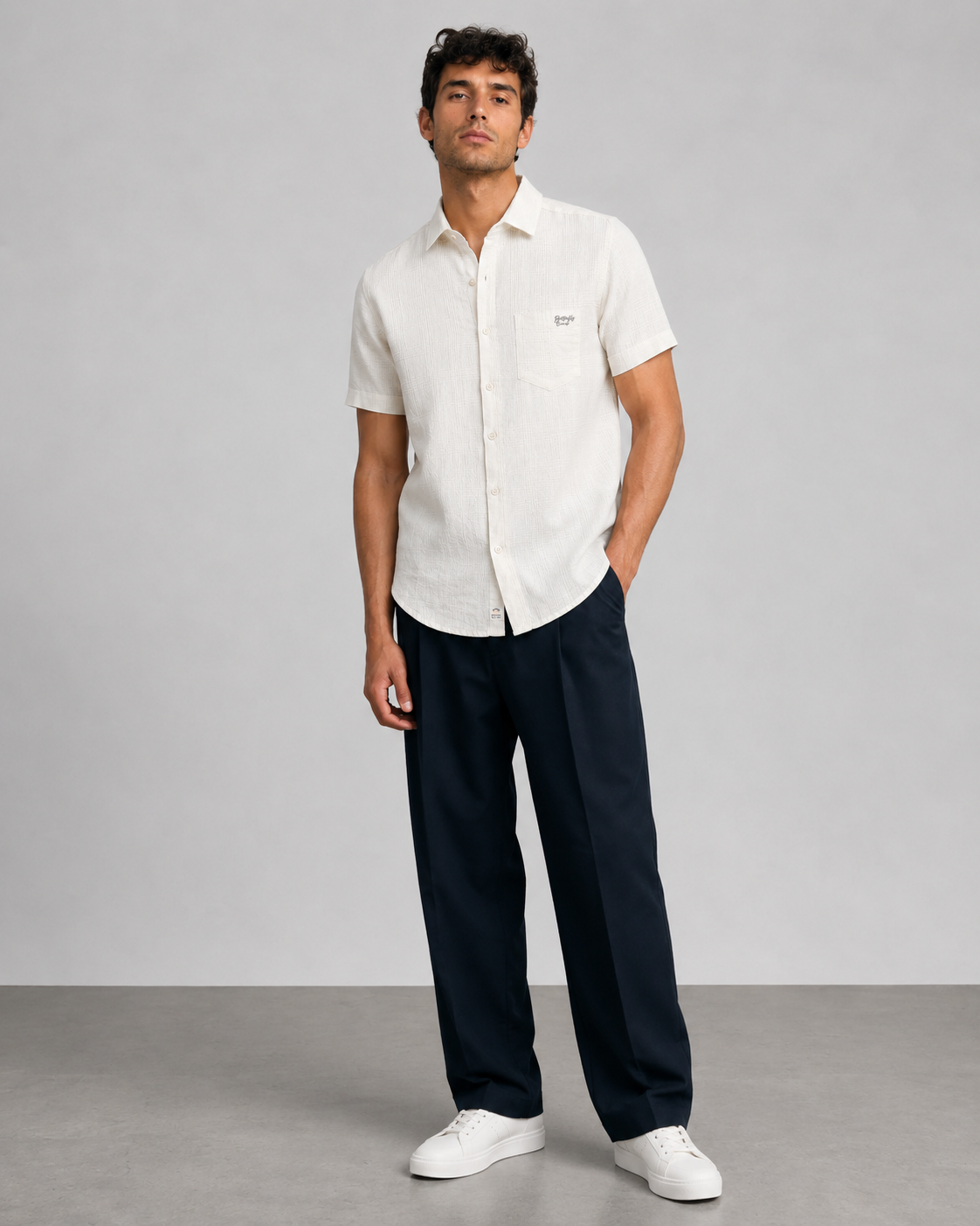 White Slub Texture Cotton Shirt