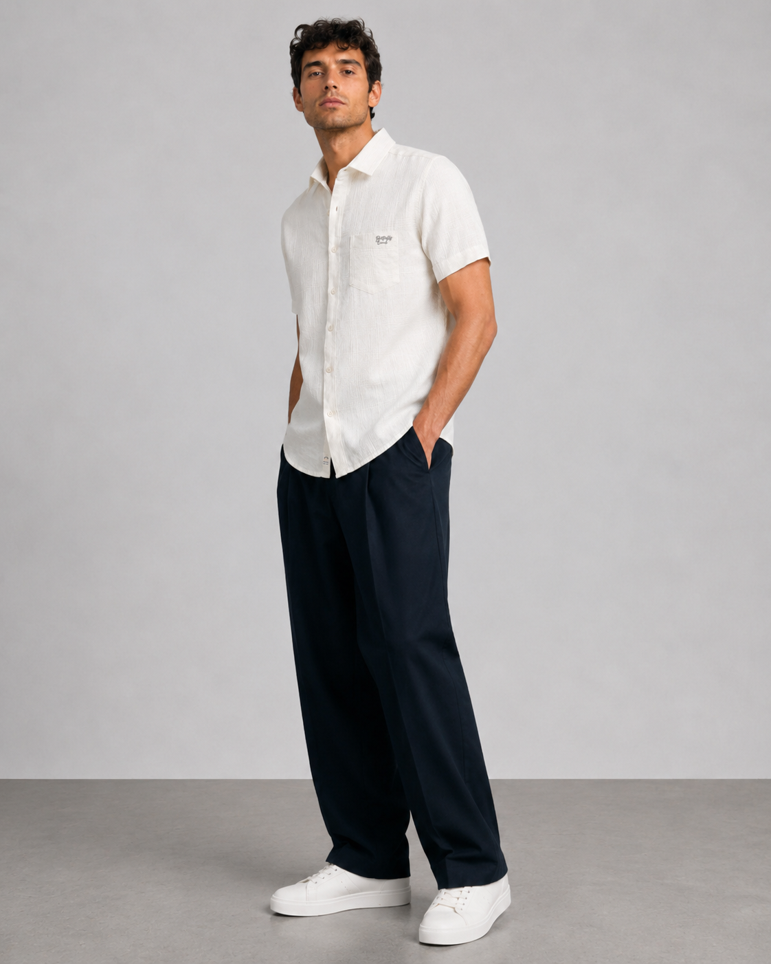 White Slub Texture Cotton Shirt