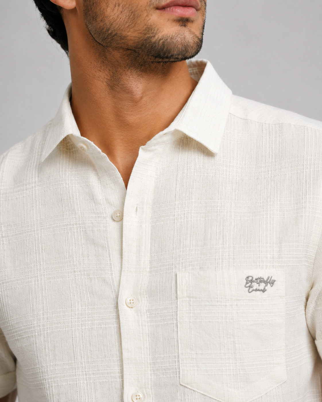 White Slub Texture Cotton Shirt