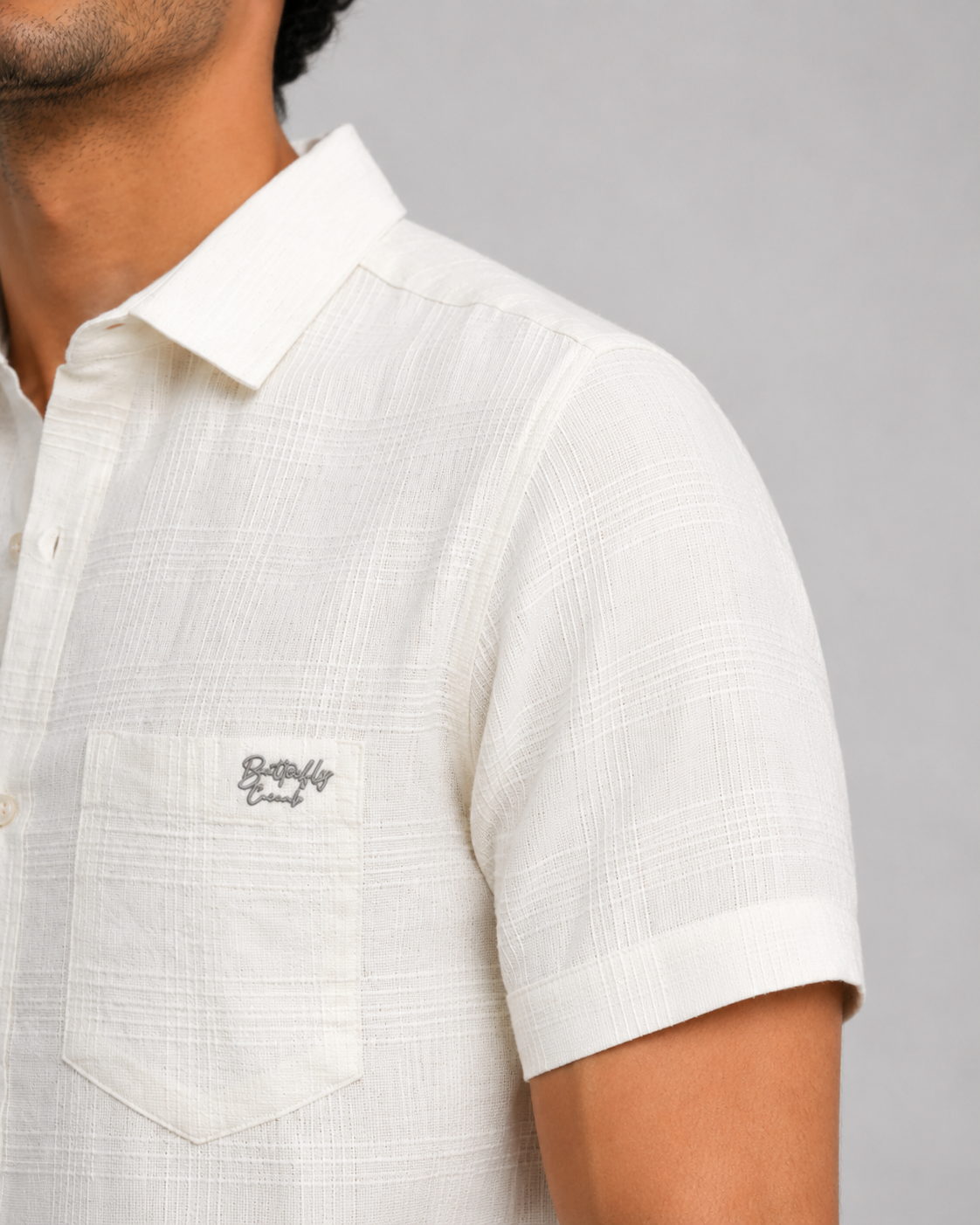 White Slub Texture Cotton Shirt