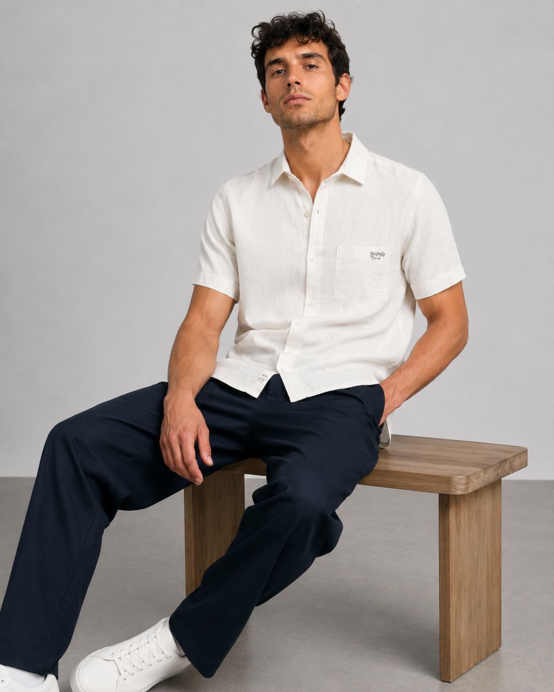 White Slub Texture Cotton Shirt