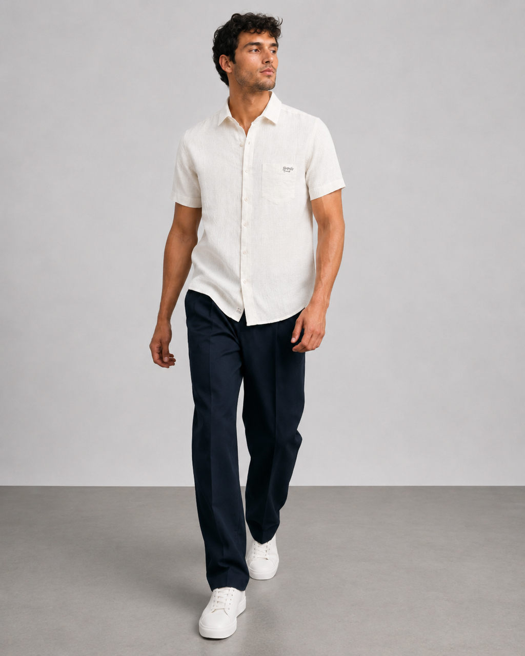White Slub Texture Cotton Shirt