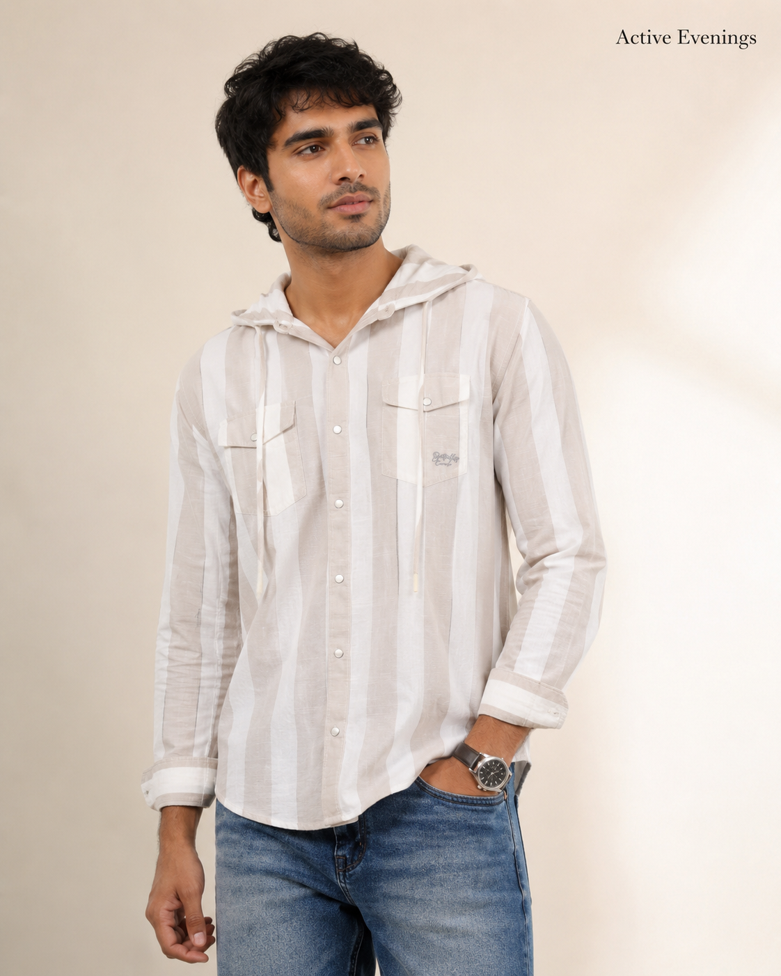 White Stripe Hooded Cotton Shirt