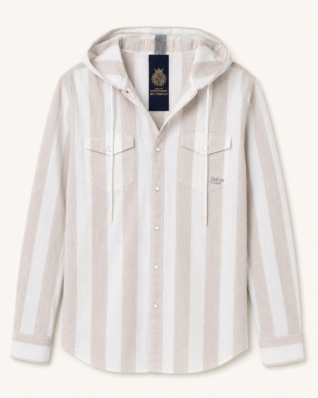 White Stripe Hooded Cotton Shirt