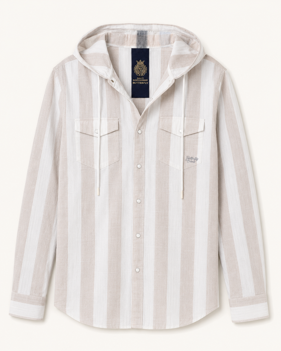 White Stripe Hooded Cotton Shirt