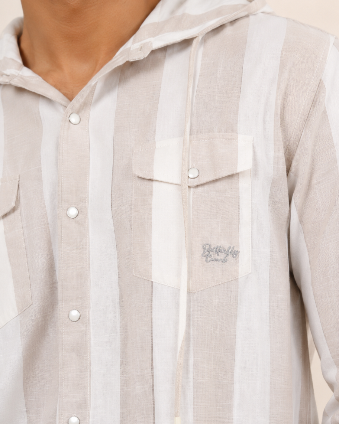White Stripe Hooded Cotton Shirt