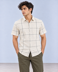 Cream Olive Check Pure Khadi Shirt