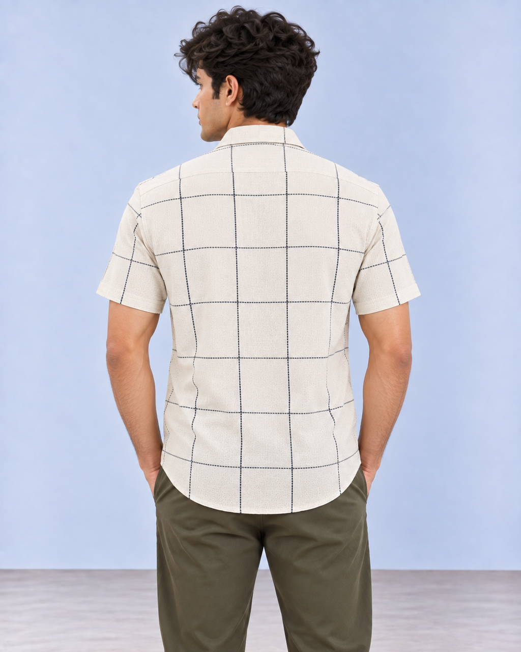 Cream Olive Check Pure Khadi Shirt