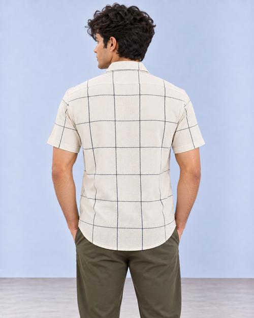 Cream Olive Check Pure Khadi Shirt