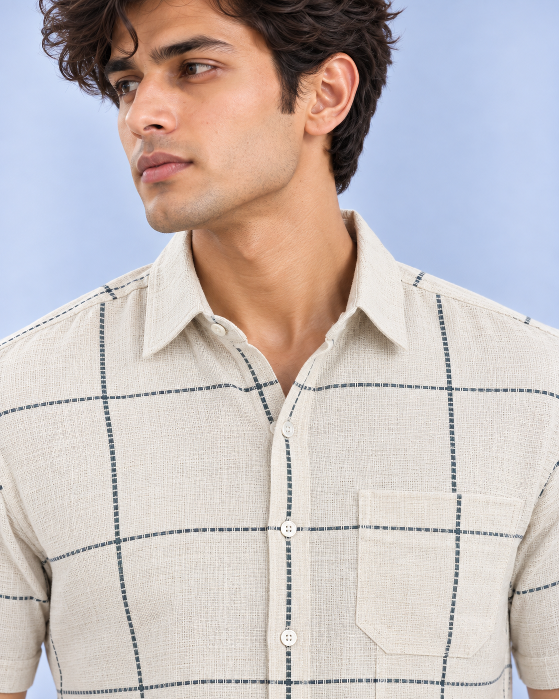 Cream Olive Check Pure Khadi Shirt