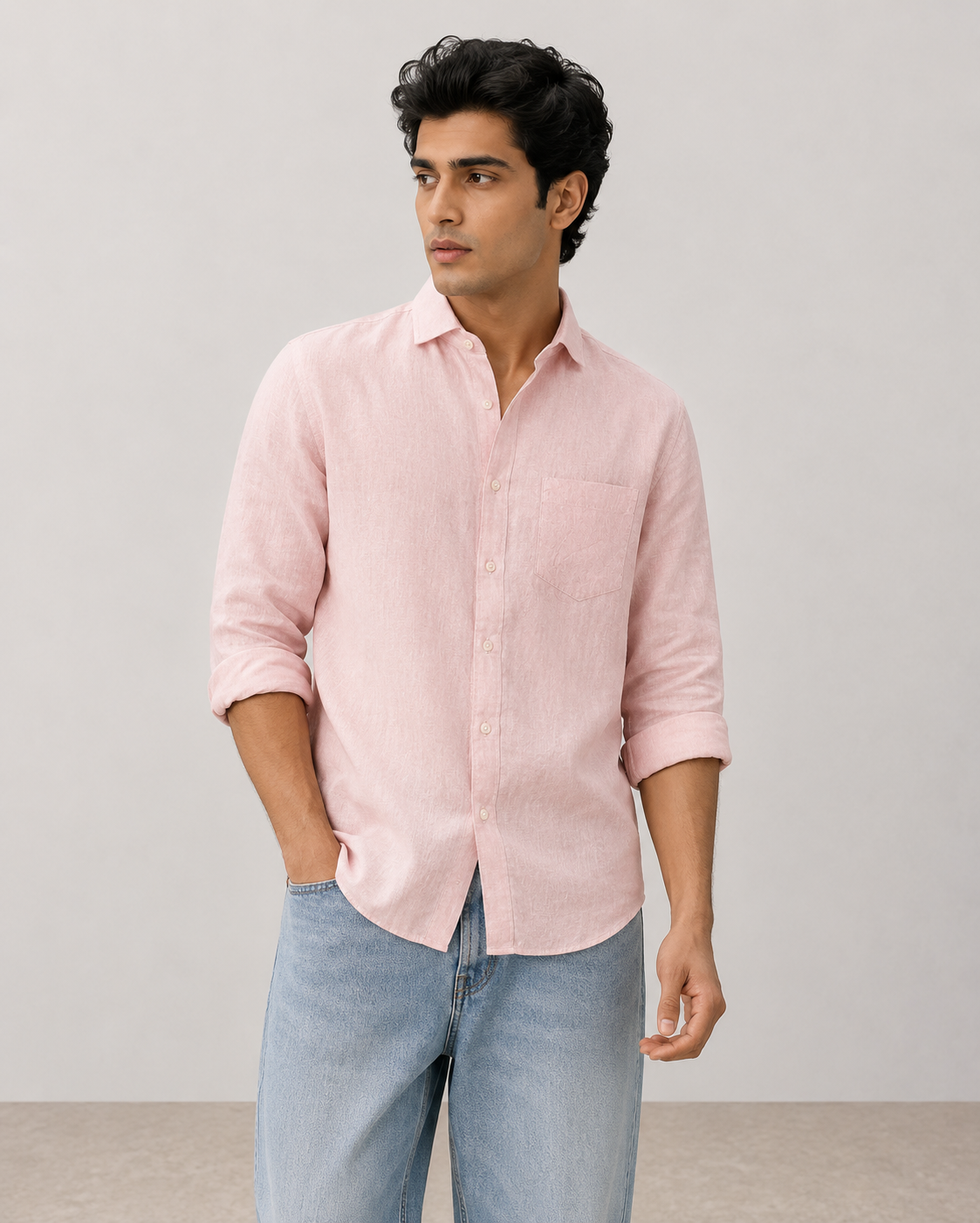 Light Pink Pure Linen Shirt
