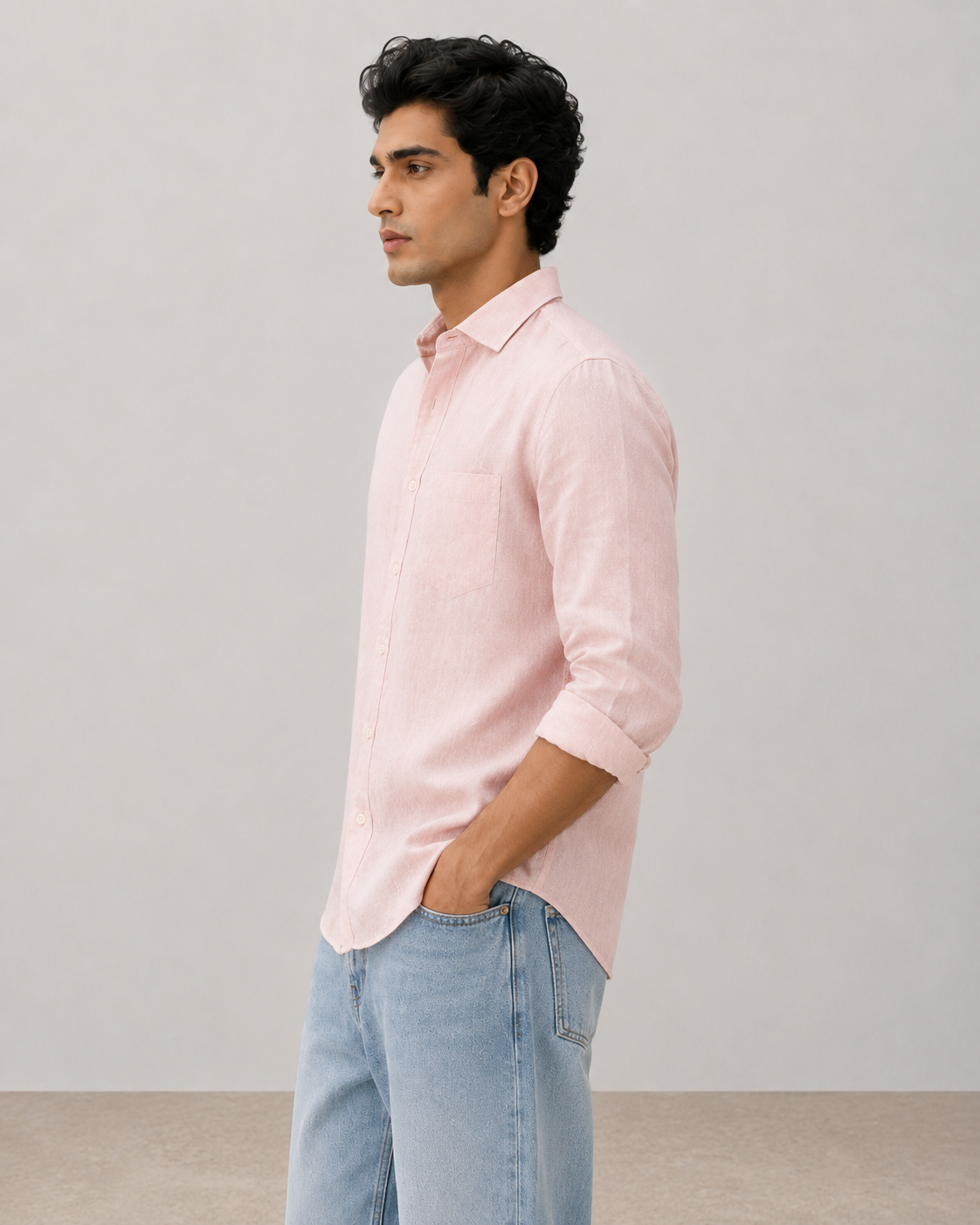Light Pink Pure Linen Shirt