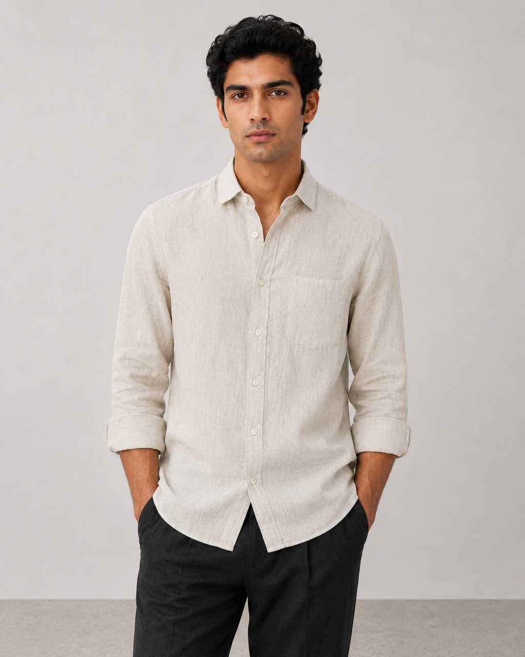 Natural Beige Pure Linen Shirt