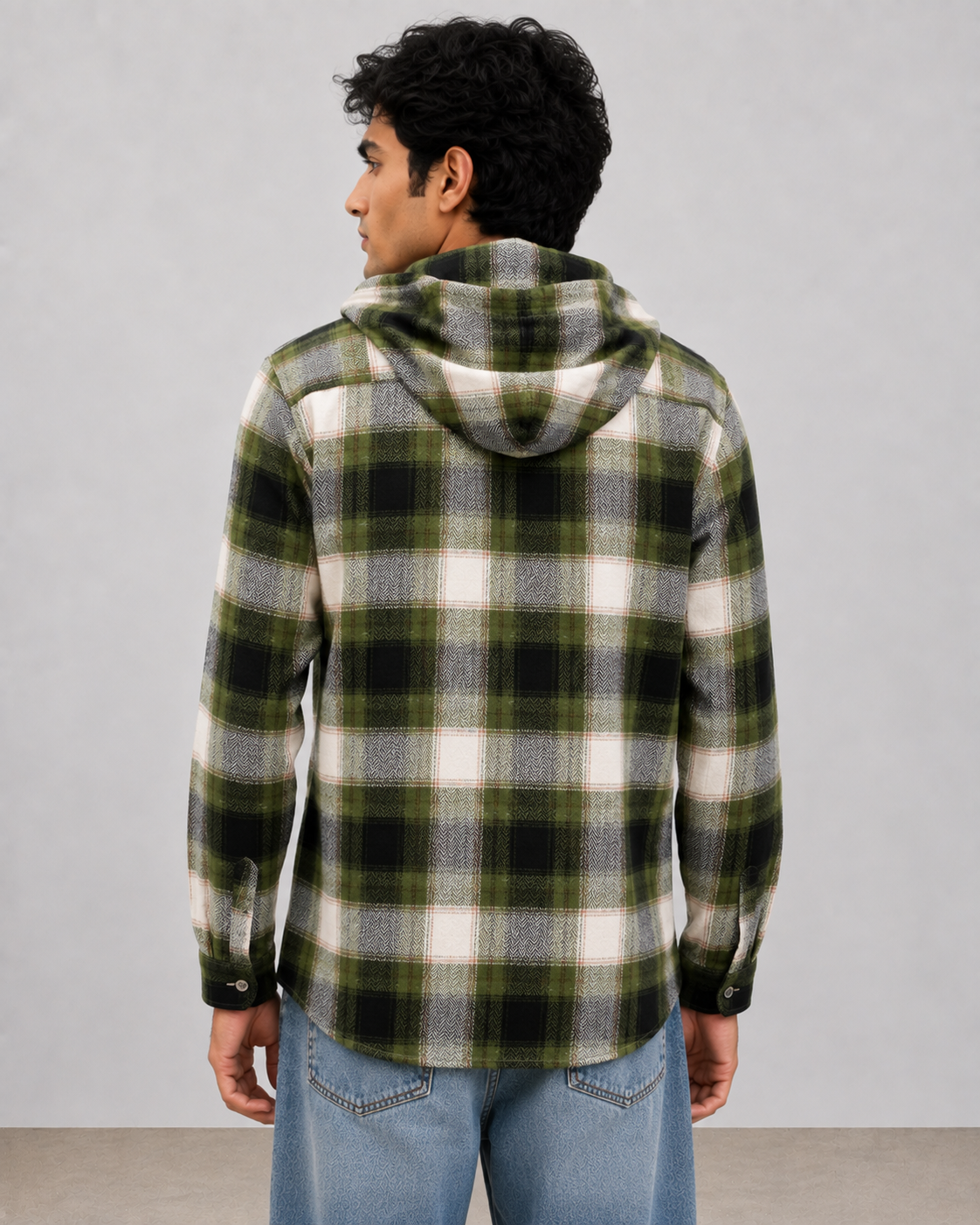 Olive Plaid Hooded Shirt